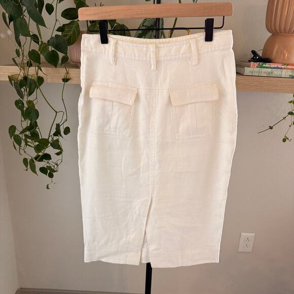 Diane von Furstenberg Linen Blend White Midi Skirt 6 Quiet Luxury Career Chic - Picture 2 of 8